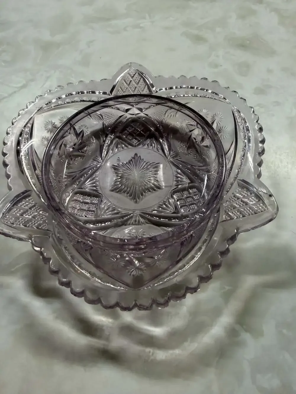 Antique Early American Pressed Glass Lavender Amethyst Bowl Late Victorian Edwar
